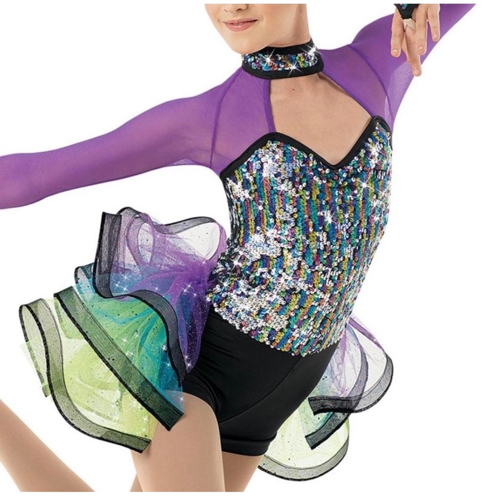 Weissman Dance Costume LC Purple Sequin Tutu Mock Neck Mesh Poly Spandex